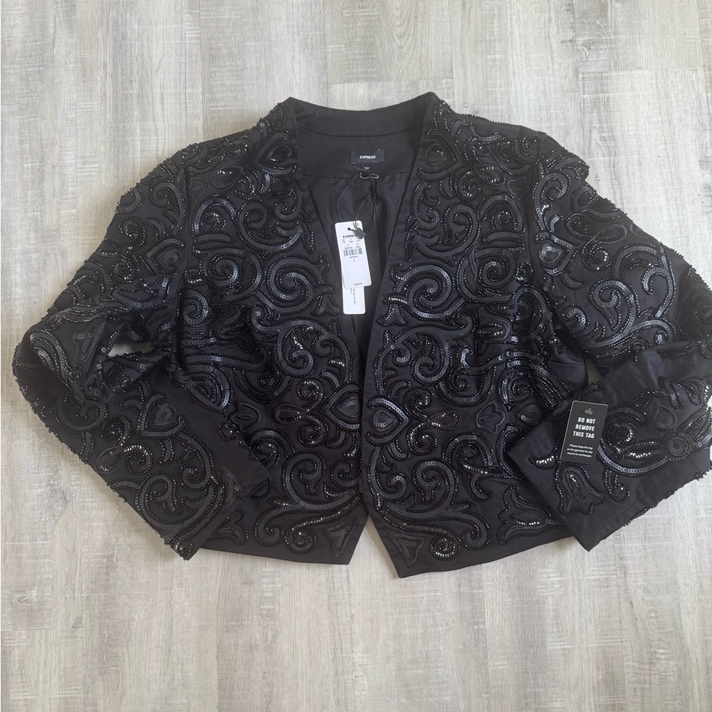 Express Black Beaded Open-Front Blazer
